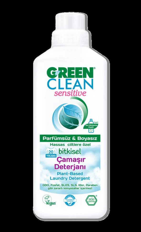 U Green Clean Sensitive Parfümsüz&Boyasız Bitkisel Çamaşır Deterjanı 1000 ml ürün görseli 1