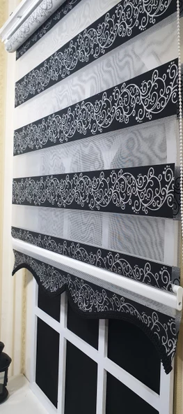 StorBurada Zebra Stor Perde Siyah Sarmaşık Gümüş Simli  Etek Dilimli STB9300 V 03  Siyah 110 x 260 ürün görseli 1