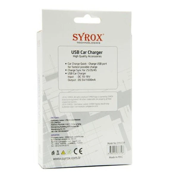 Syrox 1.0A Micro Araç Şarj Seti C33 - Resim 3