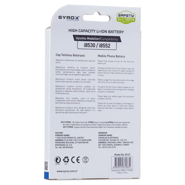 Syrox Samsung i8530  i8552 Batarya B147 - Resim 3