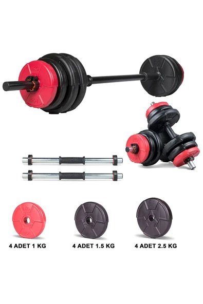 Spor 23 Kg Kırmızı Siyah Halter Seti Ve Dambıl Seti ürün görseli 1