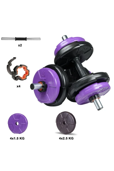 16 Kg Spor 16 Kg Dambıl Seti Mor-siyah 6 In 1 Fitness Set Dambıl Seti Vinyl Mor ürün görseli 1