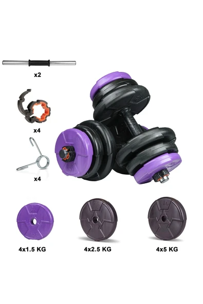 Spor 36 Kg (2x 18kg) Dambıl Seti Mor Siyah ürün görseli 1