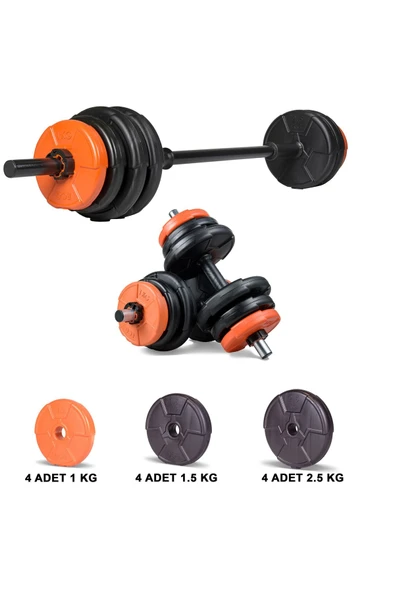 Spor 23 Kg Turuncu Siyah Halter Seti Ve Dambıl Seti ürün görseli 1