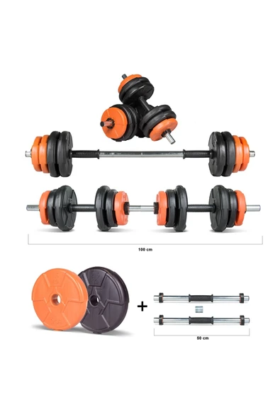 Spor 17 Kg Multifonksiyonel Turuncu Siyah Halter Seti Ve Dambıl Seti ürün görseli 1