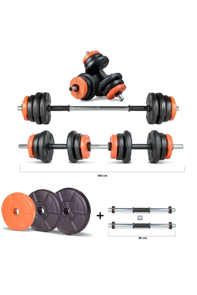 Spor 22 Kg Multifonksiyonel Turuncu Siyah Halter Seti Ve Dambıl Seti ürün görseli 1