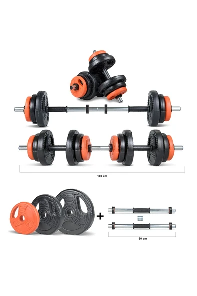 Spor Yıldız Serisi 22 Kg Multifonksiyonel Turuncu Siyah Halter Seti Ve Dambıl Seti ürün görseli 1
