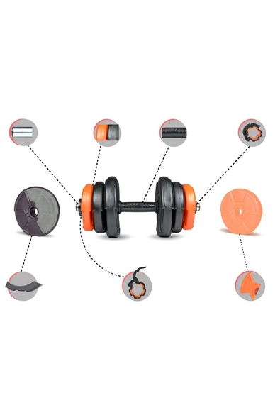 38 Kg Dambıl Halter Seti Turuncu Siyah - Resim 6