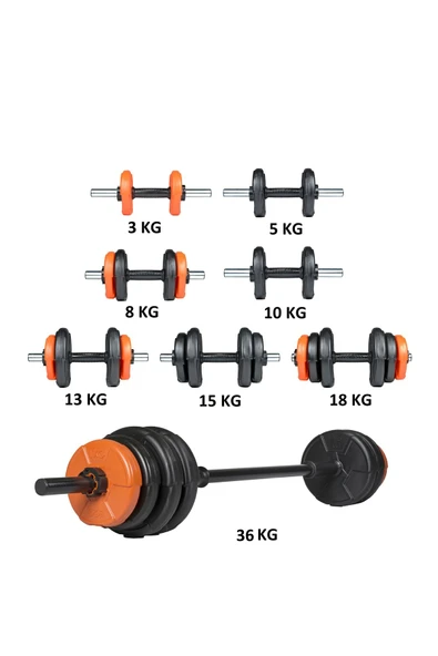 38 Kg Dambıl Halter Seti Turuncu Siyah - Resim 2
