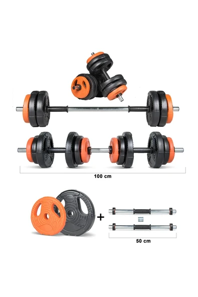 Spor Yıldız Serisi17 Kg Multifonksiyonel Turuncu Siyah Halter Seti Ve Dambıl Seti ürün görseli 1