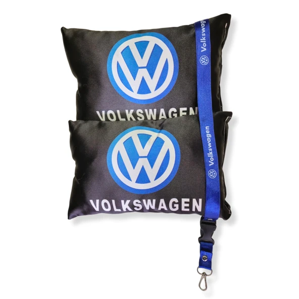 Volkswagen Dijital Baskılı Siyah Araç Boyun Yastık 2'li Set Volkswagen Mavi Oto Ayna Askısı ürün görseli 1