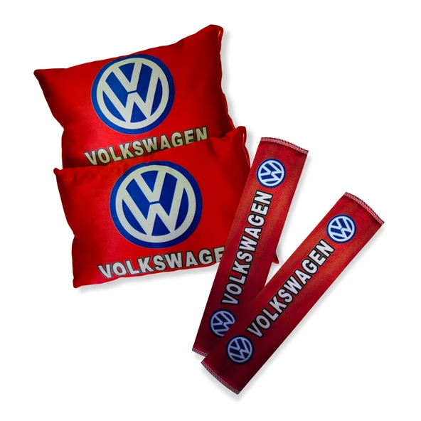 Volkswagen Dijital Baskılı Kırmızı Araç Seyahat Boyun Yastık 2'li Set Volkswagen Emniyet Kemer Ped ürün görseli 1