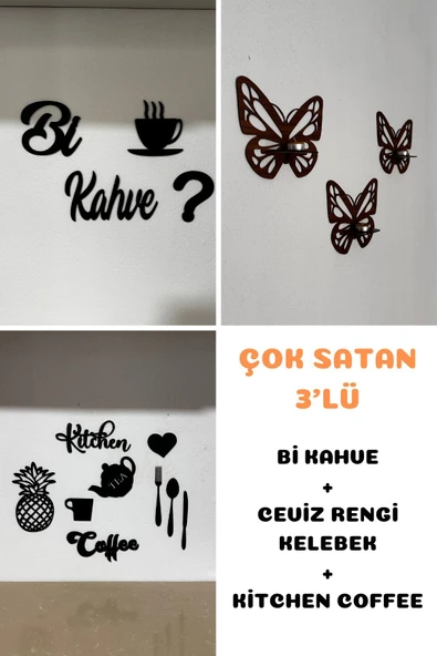 Kitchen 9 Parça + Bi Kahve + Kelebek Duvar Dekoru 3 Ürün 1 Arada ürün görseli 1