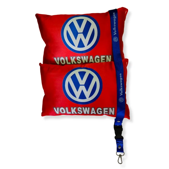 Volkswagen Dijital Baskılı Kırmızı Araç Boyun Yastık 2'li Set Volkswagen Mavi Oto Ayna Askısı ürün görseli 1