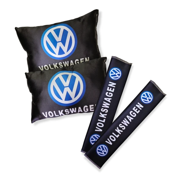 Volkswagen Dijital Baskılı Siyah Araç Seyahat Boyun Yastık 2'li Set Volkswagen Emniyet Kemer Ped ürün görseli 1