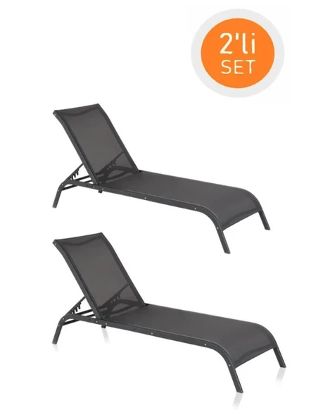 Omnipazar SY-2532 Brezza Fileli Alüminyum Lüks Şezlong Antrasit 2'li Set ürün görseli 1