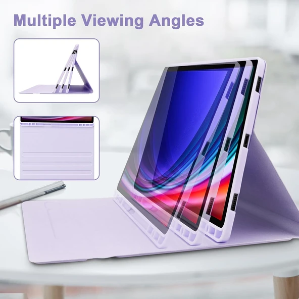 Samsung Galaxy Tab S7 Fe Lte T730 T735 T737 Klavyeli Kılıf Bluetooth Bağlantı Kalem Bölmeli Koruyucu  LAVANTA ürün görseli 1