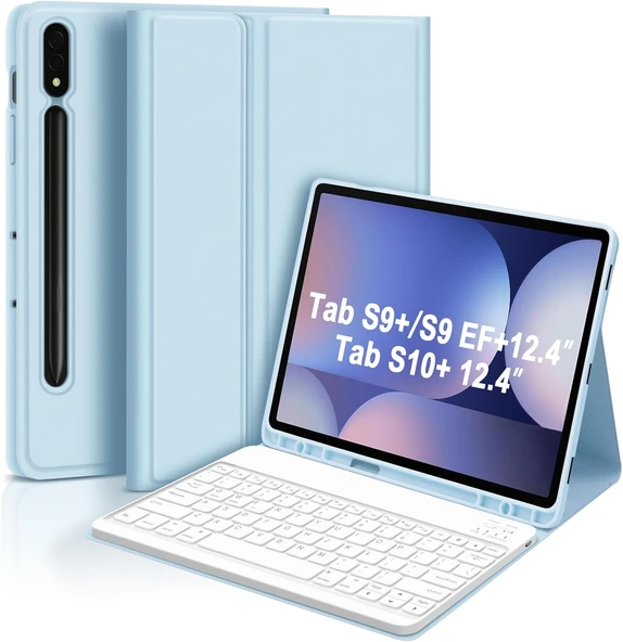 Samsung Galaxy Tab S7 Fe Lte T730 T735 T737 Klavyeli Kılıf Bluetooth Bağlantı Kalem Bölmeli Koruyucu  MAVİ ürün görseli 1