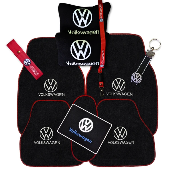 Volkswagen Nakışlı Araç Oto Halı Paspas &  Polar Seyahat Boyun Yastığı & Araç Aksesuar Seti ürün görseli 1