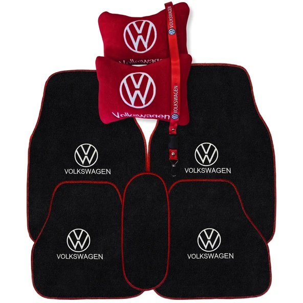 Volkswagen Nakış İşlemeli Oto Halı Paspas Volkswagen Kırmızı Oto Boyun Yastığı & Oto Ayna Askısı ürün görseli 1