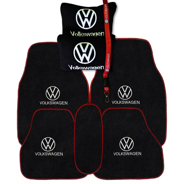 Volkswagen İçin 5 Parça Nakışlı Oto Halı Paspas Seti & 2’li Polar Boyun Yastığı & Ayna Askısı ürün görseli 1