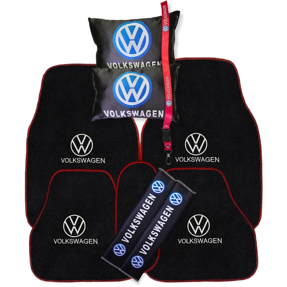 Volkswagen Nakışlı Oto Halı Paspas  Volkswagen Dijital Baskılı Siyah Yastık & Emniyet Kemer Pedi ürün görseli 1