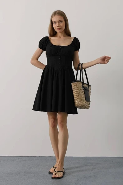 Beli Korseli Mini Elbise - Siyah - Resim 2