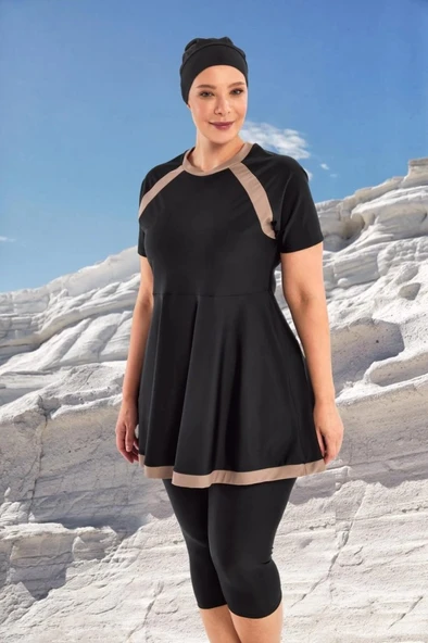 Adasea 251806  Bella Siyah Büyük Beden Kısa Kol Taytlı Mayo ürün görseli 1