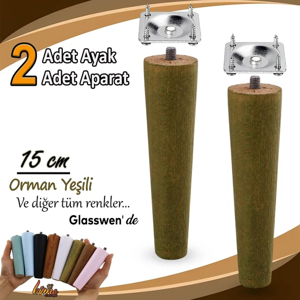 2 Adet Ahşap Ayak 15 Cm Orman Yeşili M8 Civatalı Bağlantı Aparatlı Dolap Mobilya Koltuk Kanepe Destek Ayağı Ayakları ürün görseli 1