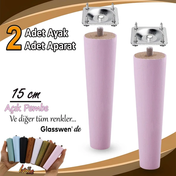 2 Adet Ahşap Ayak 15 Cm Açık Pembe M8 Civatalı Bağlantı Aparatlı Dolap Mobilya Koltuk Kanepe Destek Ayağı Ayakları ürün görseli 1