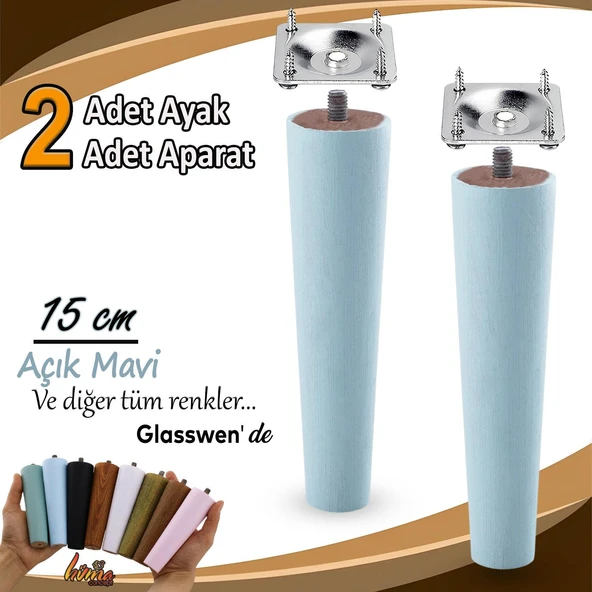 2 Adet Ahşap Ayak 15 Cm Açık Mavi M8 Civatalı Bağlantı Aparatlı Dolap Mobilya Koltuk Kanepe Destek Ayağı Ayakları ürün görseli 1