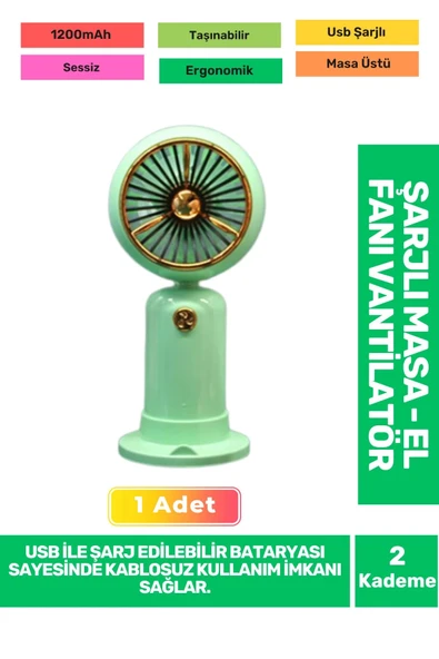 Ultra Sessiz 2 Kademeli Hafif Kablosuz 1200mAh Pervane Taşınabilir Usb Şarjlı Masa El Fan Vantilatör ürün görseli 1