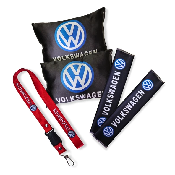 Volkswagen Uyumlu Dijital Baskılı Siyah Seyahat Boyun Yastık Kemer Pedi / Kırmızı Oto Ayna Askısı ürün görseli 1