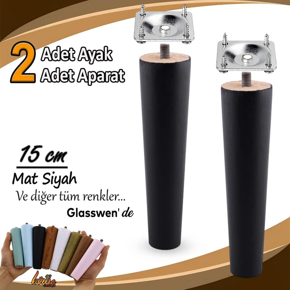2 Adet Ahşap Ayak 15 Cm Siyah M8 Civatalı Bağlantı Aparatlı Dolap Mobilya Koltuk Kanepe Destek Ayağı Ayakları ürün görseli 1