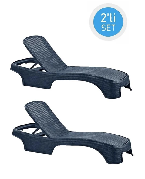 Omnipazar SY-2536 Antrasit Brezza Royal Lüks Rattan Şezlong 2'li Set ürün görseli 1
