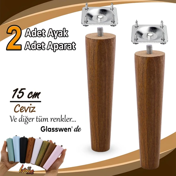 2 Adet Ahşap Ayak 15 Cm Ceviz M8 Civatalı Bağlantı Aparatlı Dolap Mobilya Koltuk Kanepe Destek Ayağı Ayakları ürün görseli 1