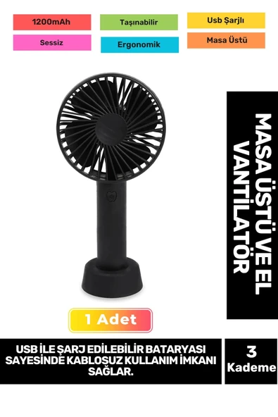 3 Kademeli Ultra Sessiz Hafif Kablosuz 1200mAh Pervaneli Taşınabilir Usb Şarj Masa El Fan Vantilatör ürün görseli 1
