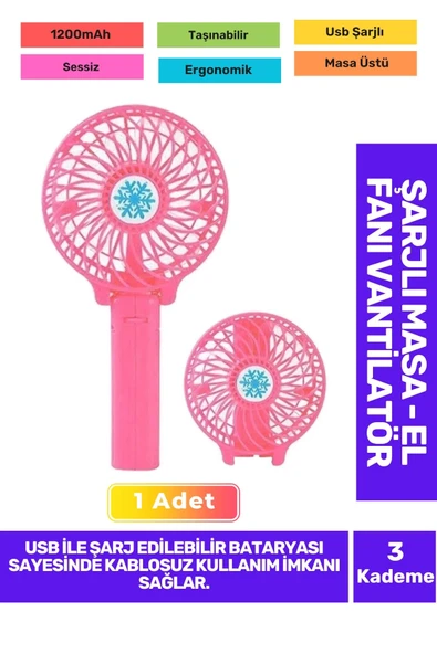 Ultra Sessiz 3 Kademeli Hafif Kablosuz 1200mAh Pervaneli Taşınabilir Usb ŞarjlMasa El Fan Vantilatör ürün görseli 1
