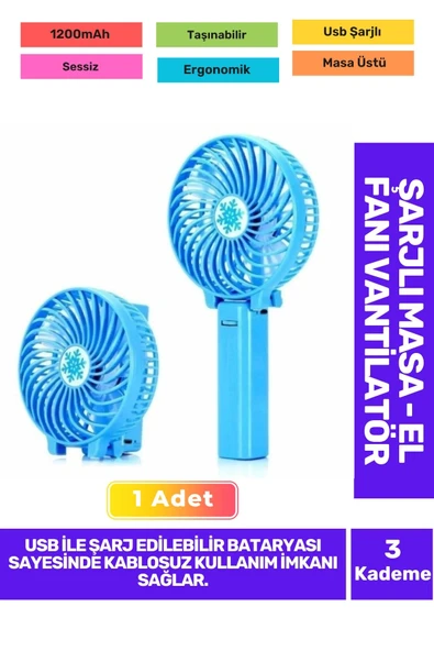Ultra Sessiz 3 Kademeli Hafif Kablosuz 1200mAh Pervaneli Taşınabilir Usb ŞarjlMasa El Fan Vantilatör ürün görseli 1