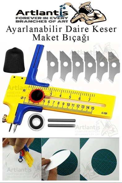 Daire Keser Maket Bıçağı Ayarlanabilir 11 Parça 1 Paket Yüksek Kaliteli PVC Hassas Daire Kesici Kesme Pusula 15cm ürün görseli 1