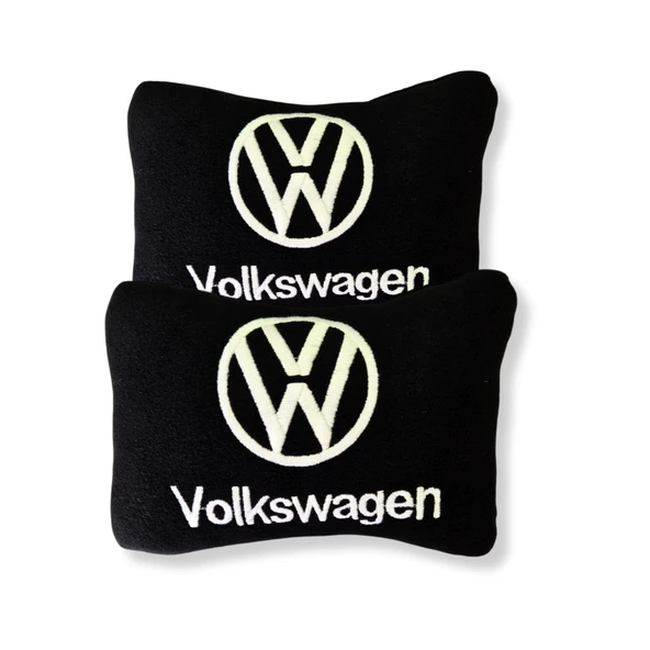 Volkswagen Nakış Işlemeli Siyah Polar Ortopedik Araç Oto Koltuk Seyahat Boyun Yastık / 2'li Set ürün görseli 1