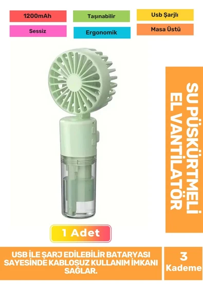 Su Püskürtmeli Ultra Sessiz 3 Kademeli Hafif Kablosuz Taşınabilir Usb Şarjlı Masa El Fanı Vantilatör ürün görseli 1
