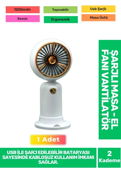 Ultra Sessiz 2 Kademeli Hafif Kablosuz 1200mAh Pervane Taşınabilir Usb Şarjlı Masa El Fan Vantilatör ürün görseli 1