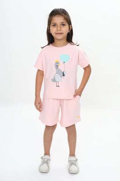 Toontoy Kız Çocuk Ördek Baskılı Şortlu Takım ürün görseli 1