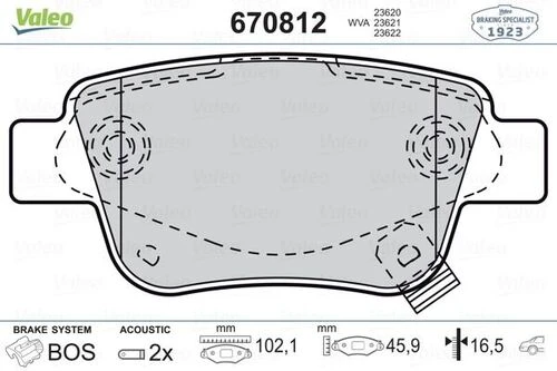 VALEO 670812 Arka Balata Avensis 1.8-2.0-2.0D-4D 2.4 (3.03-11.08) Corolla Uyumlu Verso 1.6-1.8- 2.0 2.2D-4D (04-3.04-09) ürün görseli 1