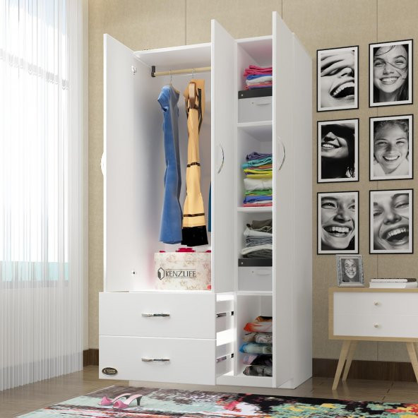 Kenzlife gardırop 3 kapılı 2 çekmeceli fesleğen 180*120*52 byz XLARGE kapaklı gardolap dolap ürün görseli 1
