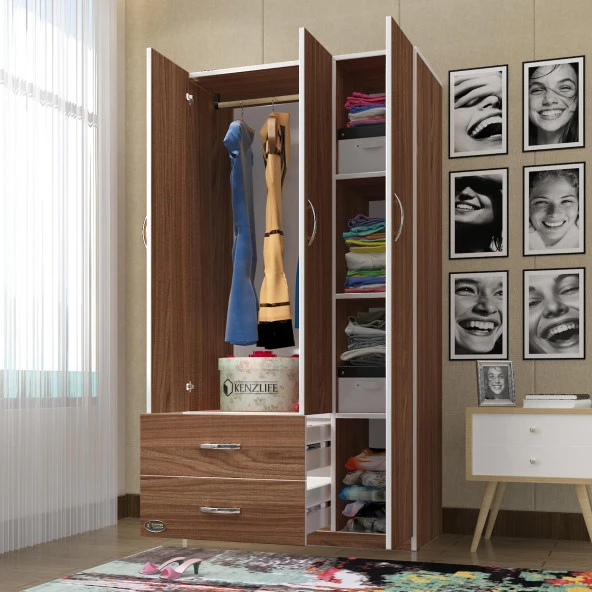 Kenzlife gardırop 3 kapılı 2 çekmeceli fesleğen 180*120*52 cvz XLARGE kapaklı gardolap dolap ürün görseli 1