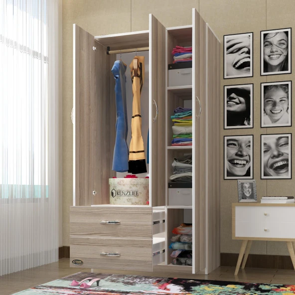 Kenzlife gardırop 3 kapılı 2 çekmeceli fesleğen 180*120*52 crd XLARGE kapaklı gardolap dolap ürün görseli 1