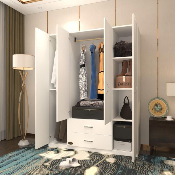 Kenzlife gardırop 4 kapılı 2 çekmeceli deligül 180*160*52 byz XLARGE kapaklı gardolap dolap ürün görseli 1