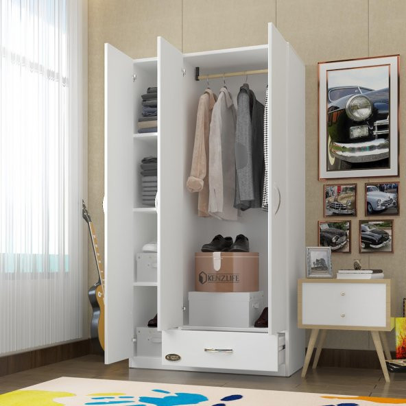 Kenzlife gardırop 3 kapılı 1 çekmeceli hanımeli 180x120x52 byz XLARGE kapaklı gardolap dolap ürün görseli 1